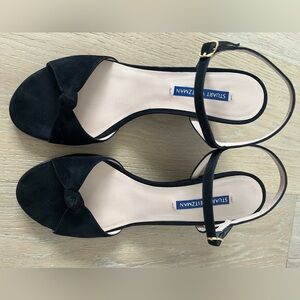 Stuart Weitzman Wedge Sandals Heels Black Suede Ankle Strap Size 8,5 (38,5)